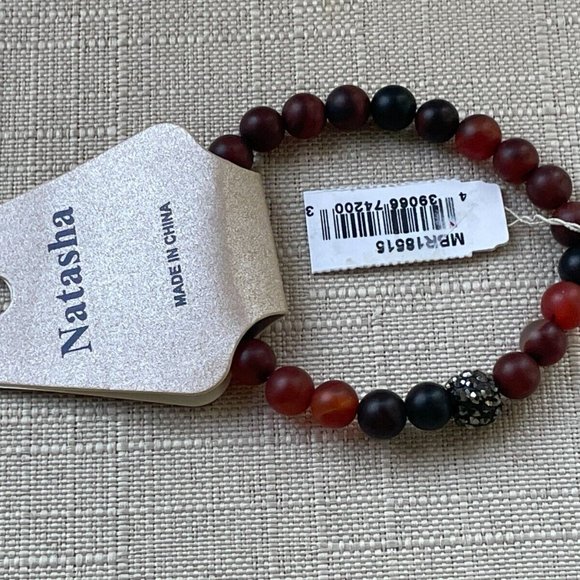 Natasha Bracelet Real Stone Brown Black Stretched Wrist Band Unisex Band - Picture 4 of 11